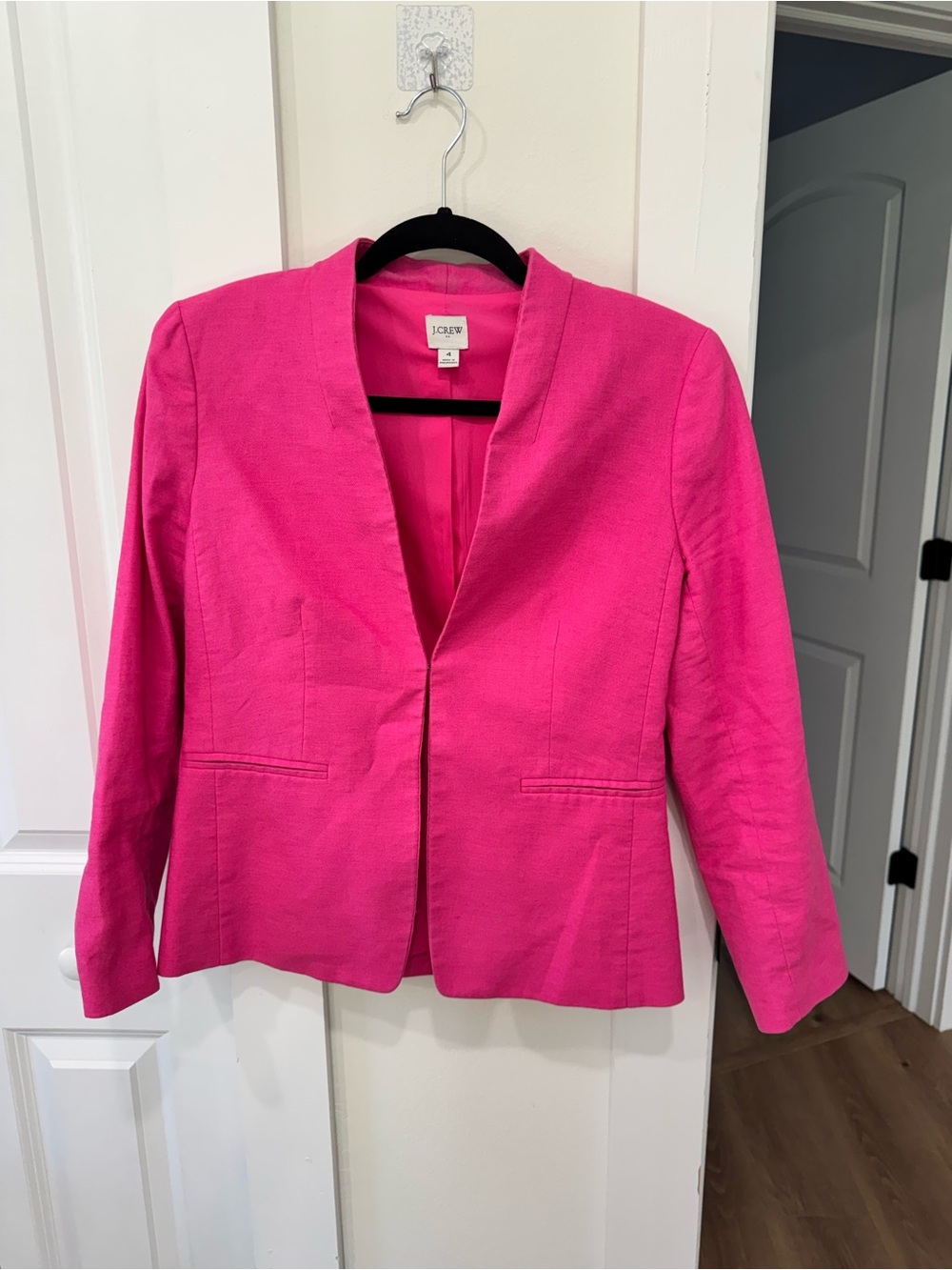 J. Crew Women's Hot Pink Collarless Blazer Linen / Cotton Blend